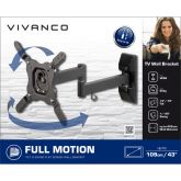 Vivanco 37979 Full Motion, Tilt + Swing Wallbracket, Up To 43'/ 109Cm