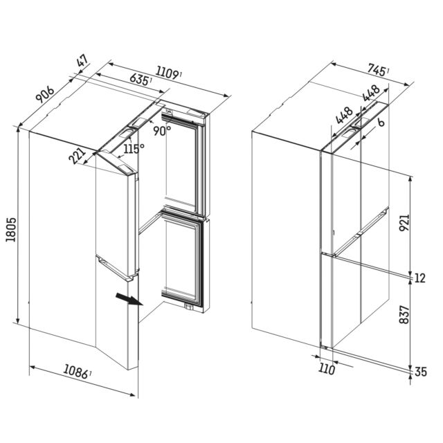 Liebherr MSDD9012-20 4-Door French Door Fridge-Freezer With Easytwist-Ice, H-180.5Cm, W-90.6, D-74.5