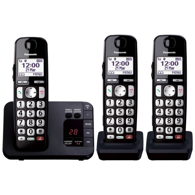 Panasonic KXTGE823EB Trio Cordless Phone, 40 Minute Answering Machine, Call Block, Hearing Aid Compa
