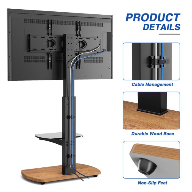 TTAP FS1-OAK Fs1 Floor Pedestal TV Stand In Oak, Upto 65inch, 7 Height Positions, Max 40Kg