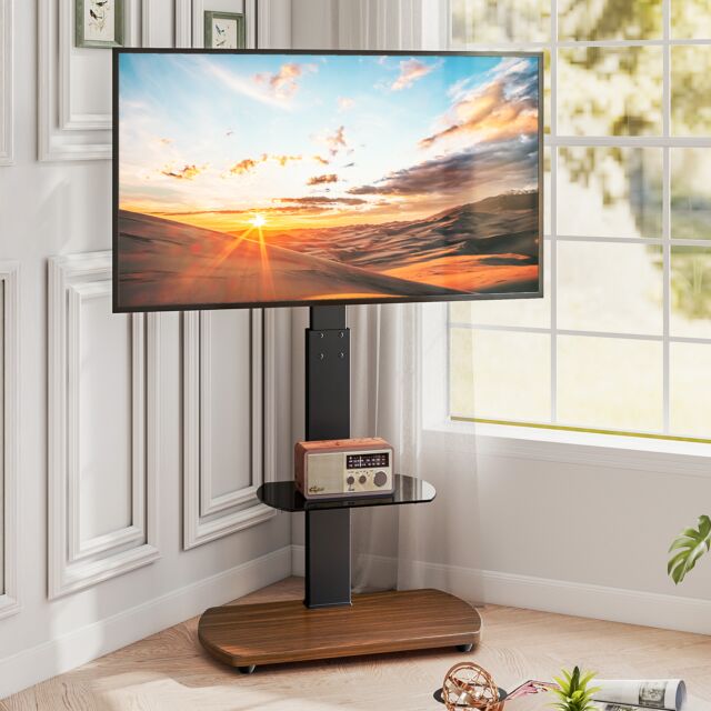 TTAP FS1-WAL Fs1 Floor Pedestal TV Stand In Walnut, Upto 65inch, 7 Height Positions, Max 40Kg