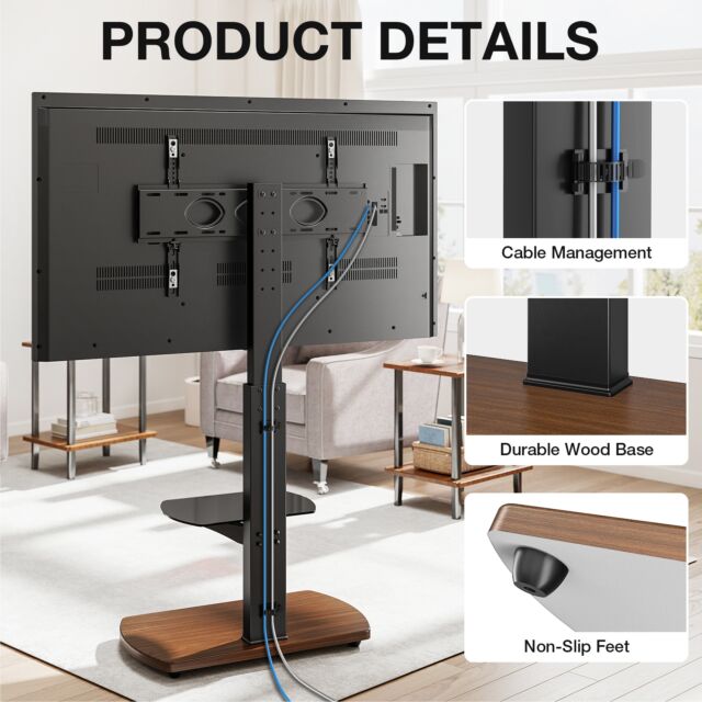 TTAP FS1-WAL Fs1 Floor Pedestal TV Stand In Walnut, Upto 65inch, 7 Height Positions, Max 40Kg