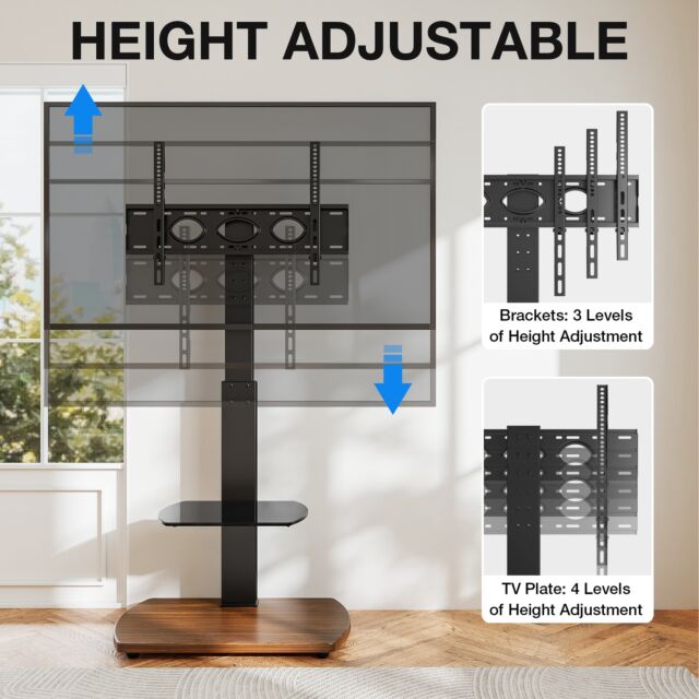 TTAP FS1-WAL Fs1 Floor Pedestal TV Stand In Walnut, Upto 65inch, 7 Height Positions, Max 40Kg