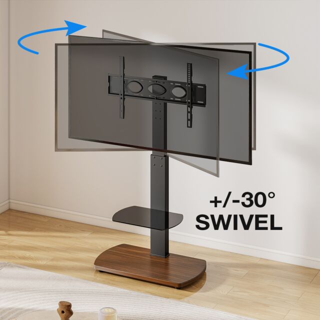 TTAP FS1-WAL Fs1 Floor Pedestal TV Stand In Walnut, Upto 65inch, 7 Height Positions, Max 40Kg
