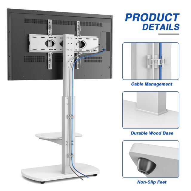 TTAP FS1-WHT Fs1 Floor Pedestal TV Stand In White, Upto 65inch, 7 Height Positions, Max 40Kg