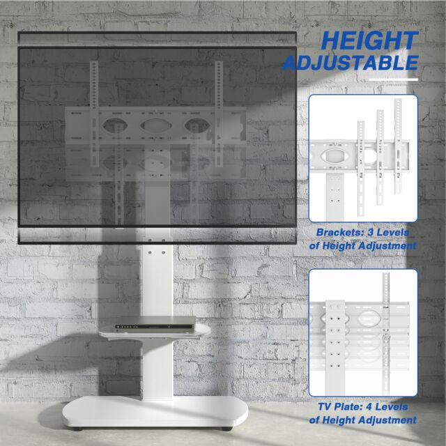 TTAP FS1-WHT Fs1 Floor Pedestal TV Stand In White, Upto 65inch, 7 Height Positions, Max 40Kg
