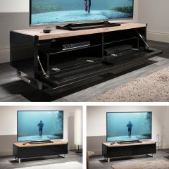 AVF PM120LOGO Panorama TV Stand W/ Reversible Top (Light Oak + Grey Oak), H- 37Cm, W- 120Cm, 50Kg Ma