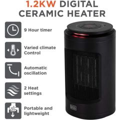 Black And Decker BXSH37013GB 1.2Kw Ceramic Heater, 2 Heat Setting